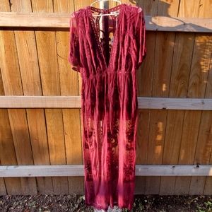 Wild Honey Wine Deep V Maxi Dress